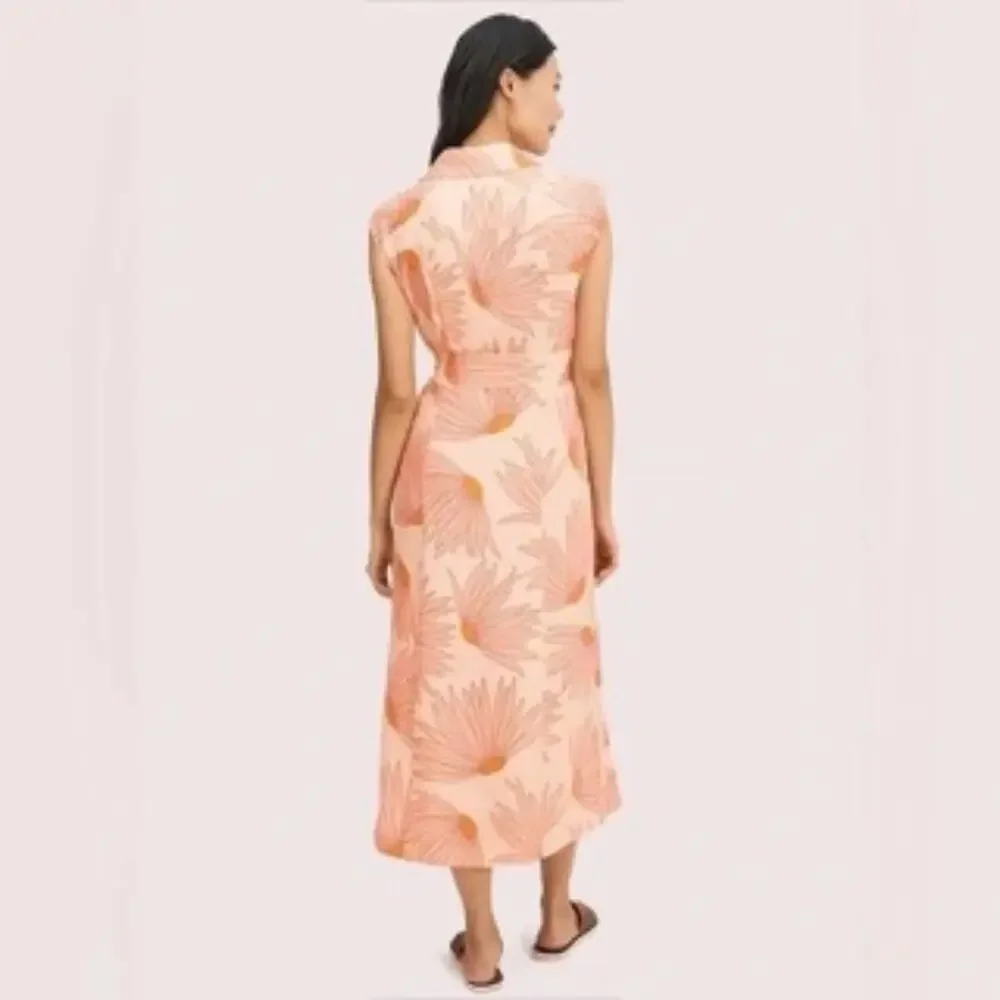 NWT $598 MSRP Falling Flower Jacquard Dress silk satin floral orange pink sz 0